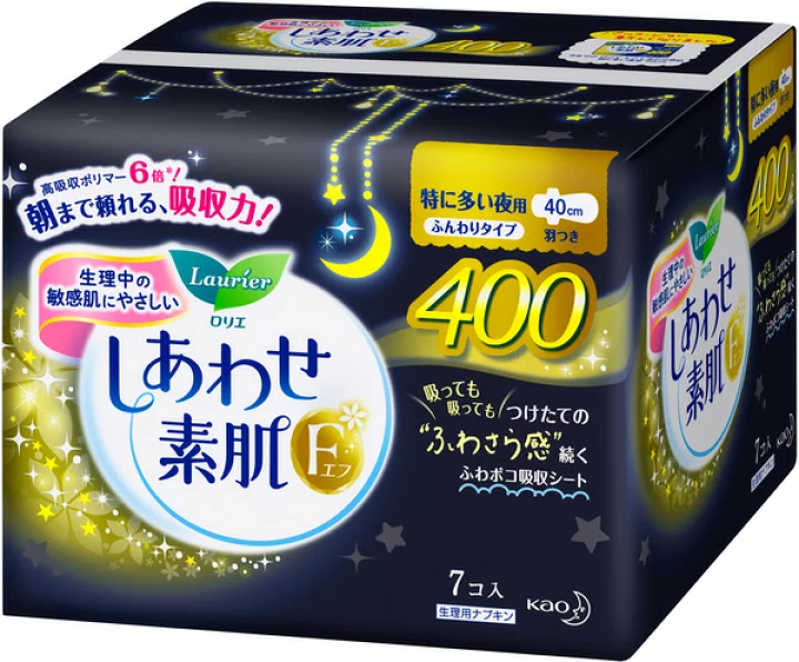KAO Laurier Shiawase Bare Skin 40 cm for night with wings 7 pieces