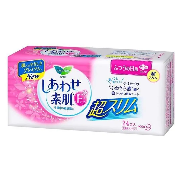 KAO Laurier Shiawase Bare Skin Breathable Super Slim For Heavy Days to Regular Days 20.5cm Wings 24 Pieces