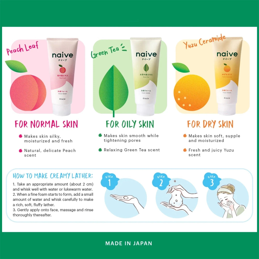 Kracie Naive Pore-Cleansing Face Wash with Green Tea Extract 120g