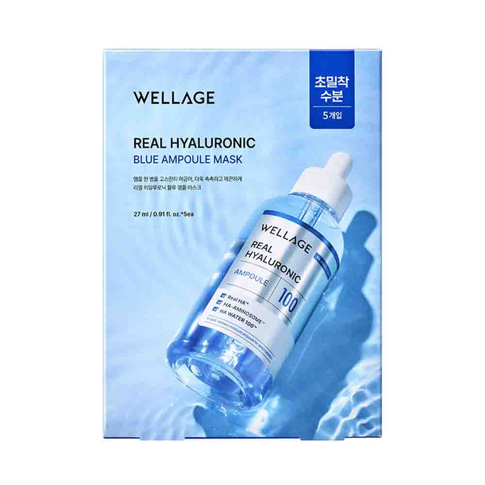 WELLAGE Real Hyaluronic Blue Ampoule Mask 5pcs