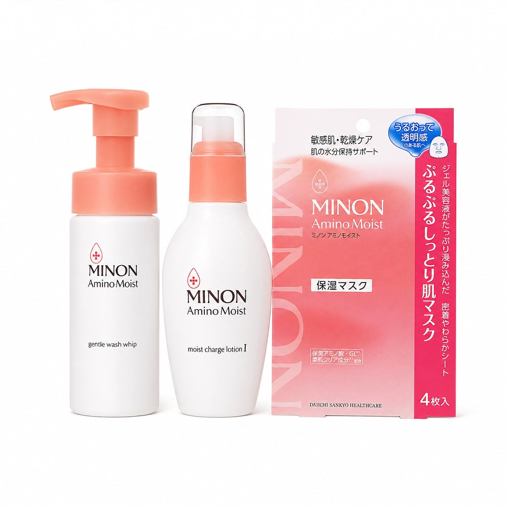 MINON Amino Moist Sensitive Skincare Set - Cleanser, Lotion & Mask