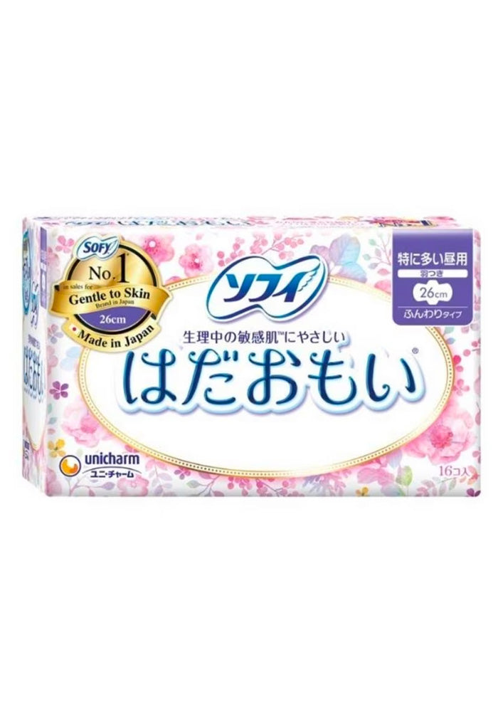 UNICHARM Sofy Hadaomoi Sanitary Napkins Skin Care Long hours With wings 16 Pcs