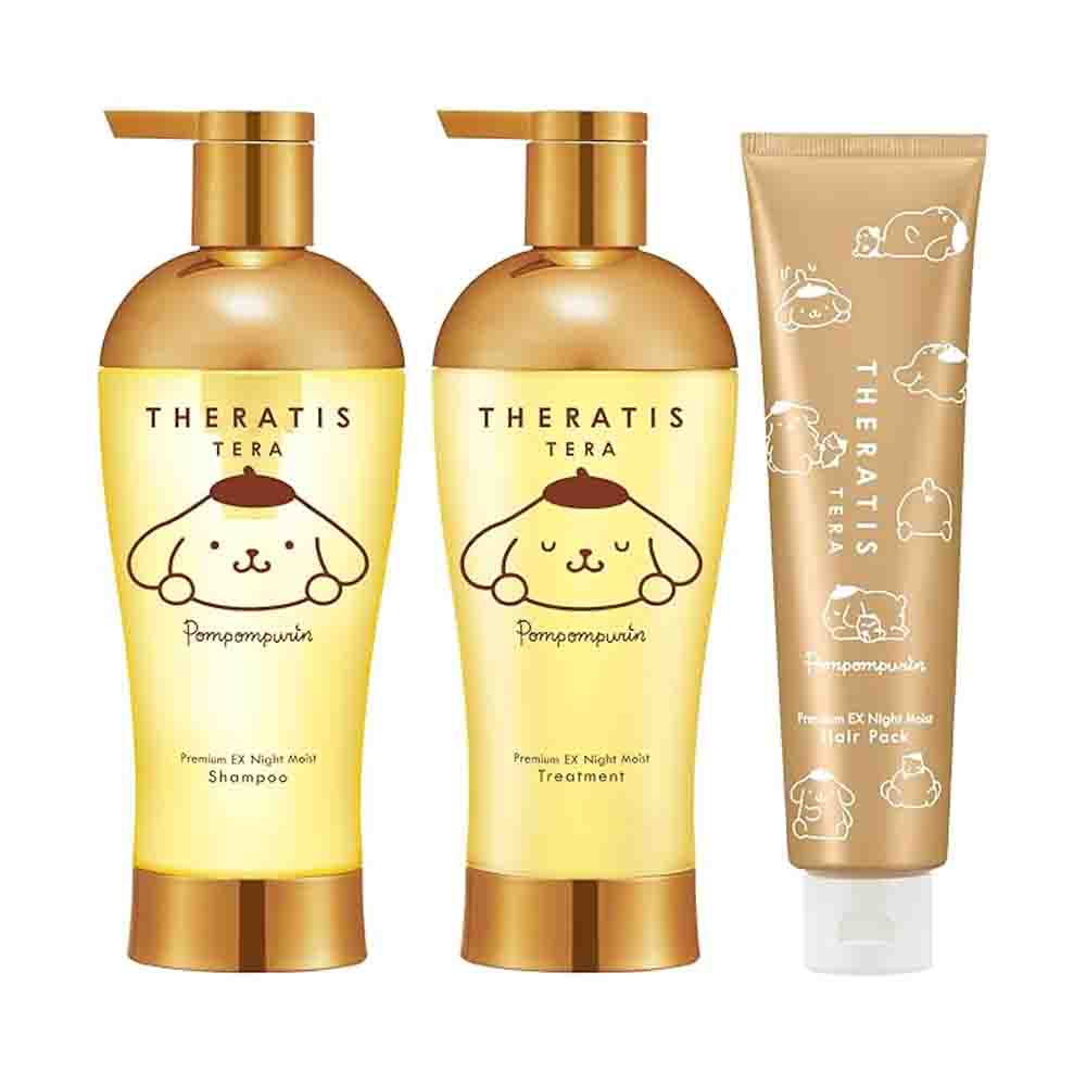 [Limited Edition]THERATIS Pompompurin Sanrio Premium EX Night Moist Shampoo & Treatment & Hair Pack Set