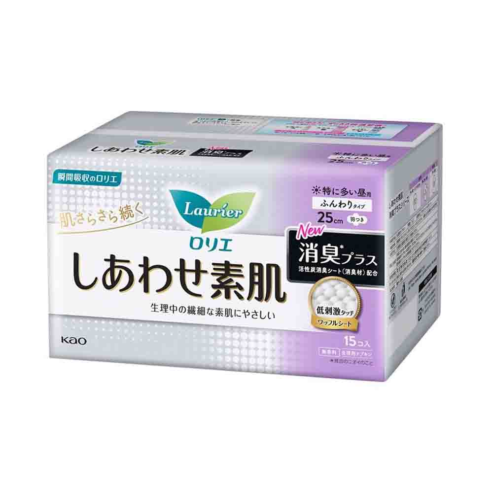 KAO Laurier Shiawase Sokuhada Deodorant Plus For Especially Heavy Daytime Use 25CM With Wings 15pcs