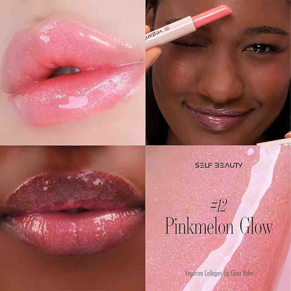 SELF BEAUTY Veganize Collagen Lip Glass Balm #12 PINK MELON GLOW