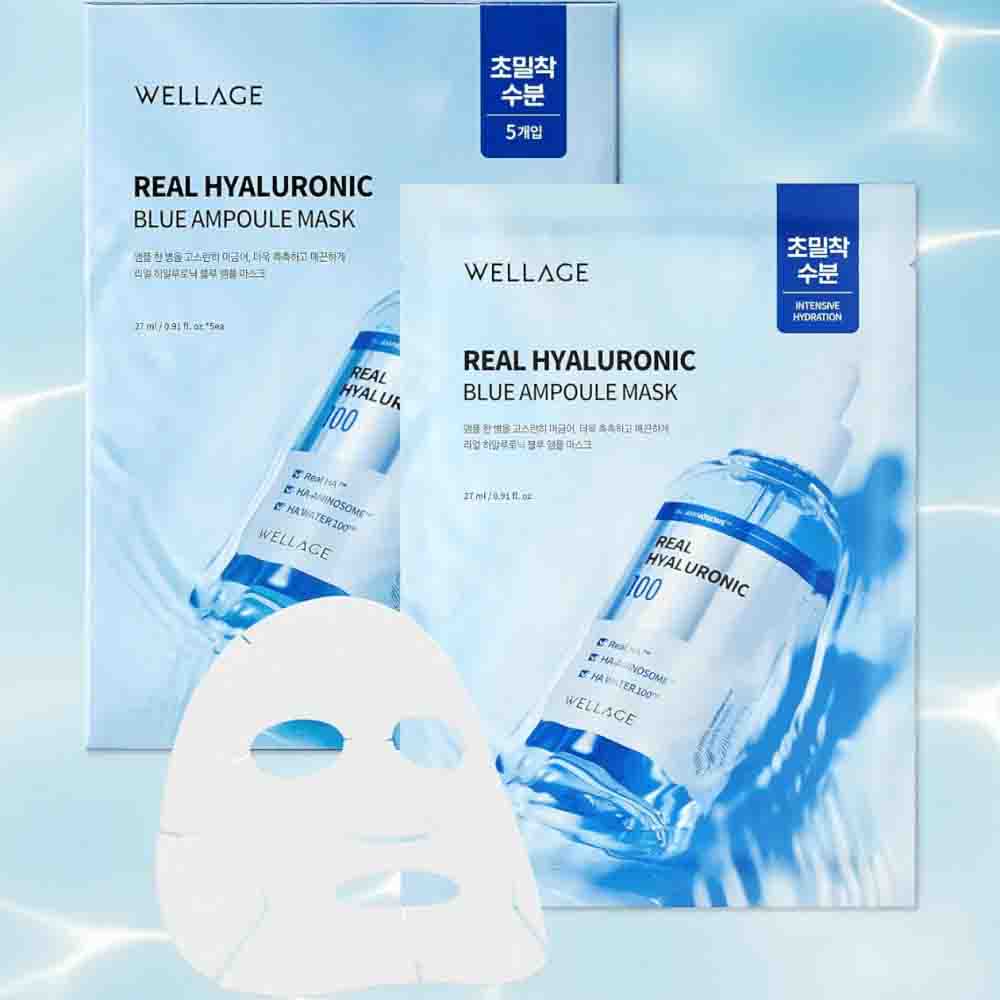 WELLAGE Real Hyaluronic Blue Ampoule Mask 5pcs