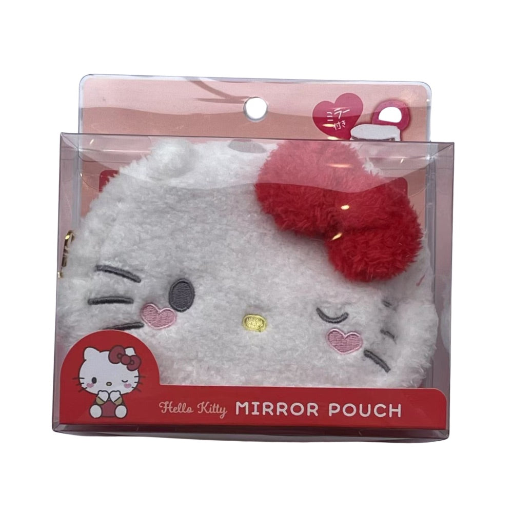 SANRIO Fluffy Zipped Cosmetic Bag with Mirror (Wink)-Hello Kitty