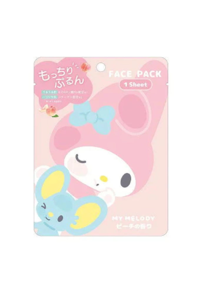 SANRIO Hyaluronic Acid & Collagen Moisturizing Elastic Glowing Face Sheet Mask-My Melody(Peach Scent)
